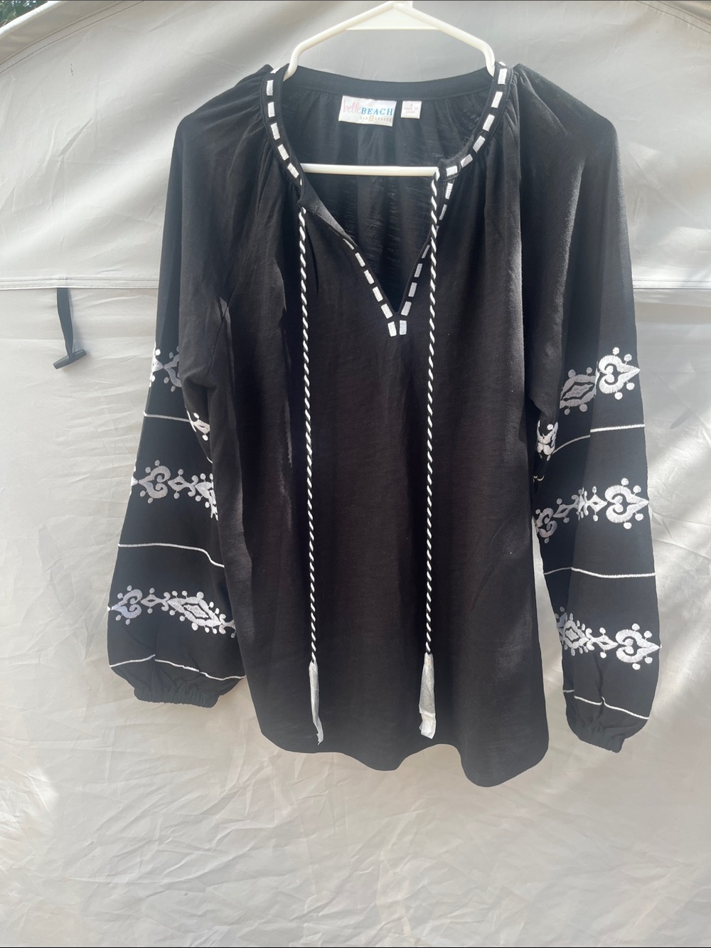Black Embroidered Boho Peasant Top